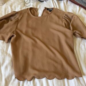 Express Tan Scalloped Blouse
